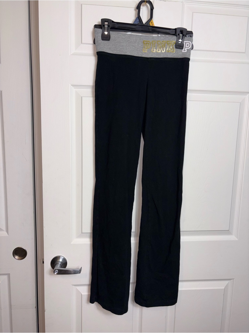 Victoria's Secret PINK Black Bootcut Yoga Pants with Gray Fold-Over Waist